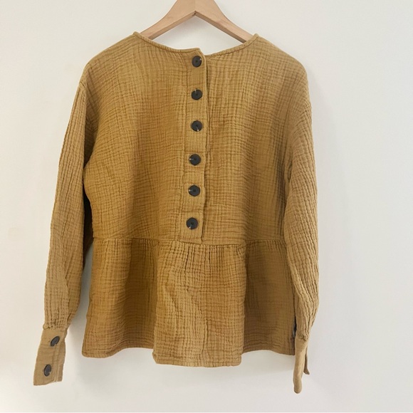 Madewell Mustard Lightspun Gauze Button-Back Peplum Top Blouse Mustard Yellow M - Picture 7 of 8